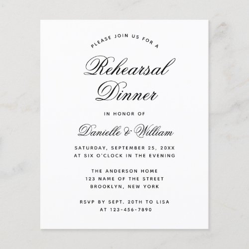 Black and White Budget Rehearsal Dinner Invitation