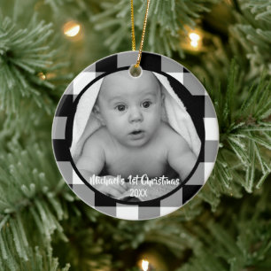 Black and White Buffalo Check Baby's 1st Christmas Ceramic Ornament