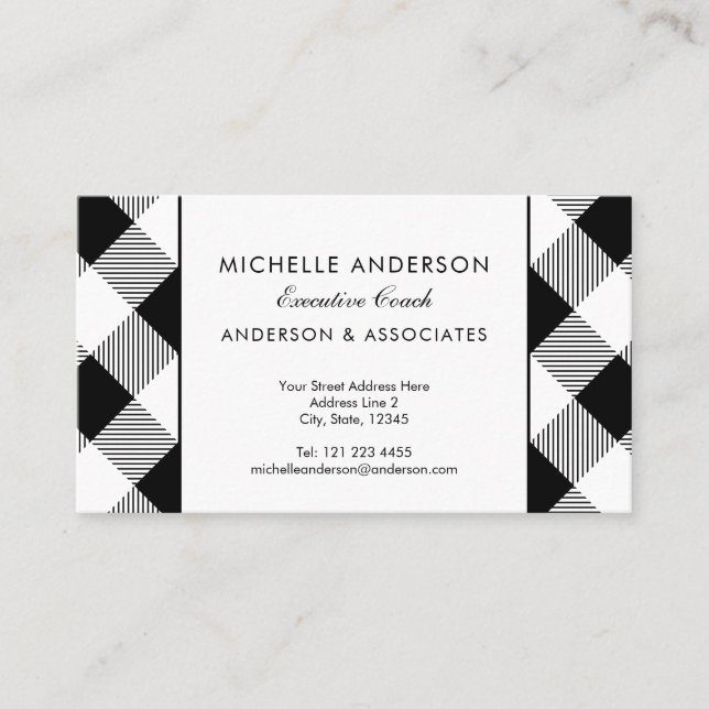 Black and White Buffalo Check Business Consultant Business Card (Front)