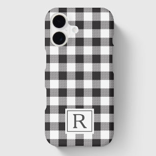 Black and White Buffalo Check Custom Initial iPhone 17 Case