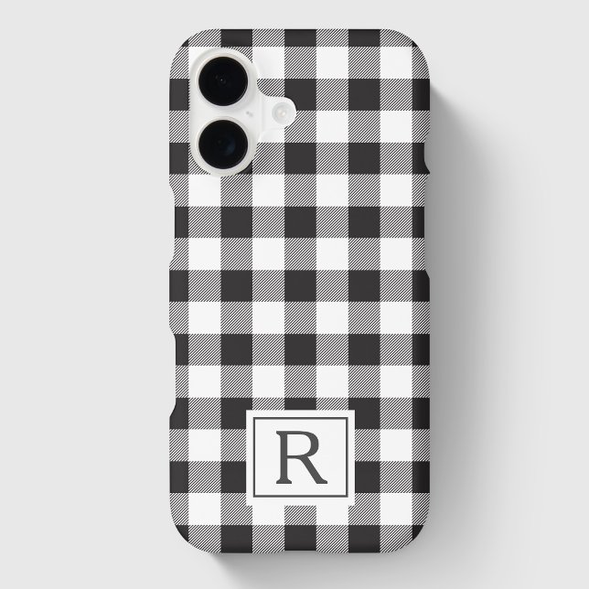 Black and White Buffalo Check Custom Initial Case-Mate iPhone Case (Creator Uploaded)