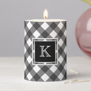 Black and White Buffalo Check Custom Monogram Pillar Candle