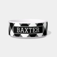 Black And White Buffalo Check Dog Name Bowl at Zazzle