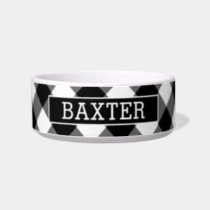 Black and White Buffalo Check Dog Name Bowl