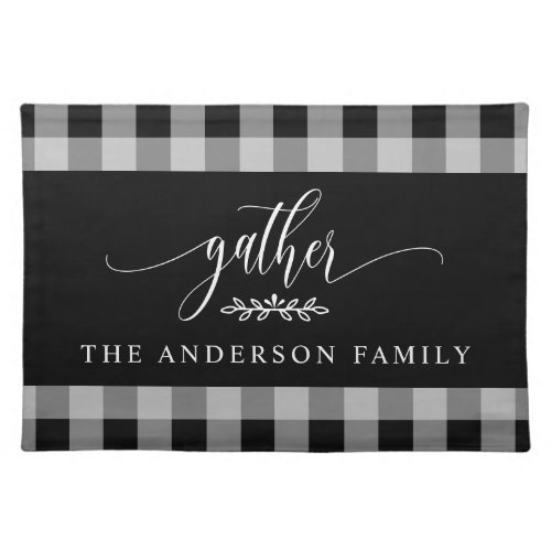 Black And White Buffalo Check Gather Personalized Cloth Placemat