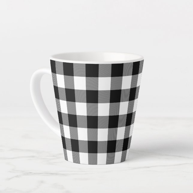 Black and White Buffalo Check Latte Mug (Left Angle)