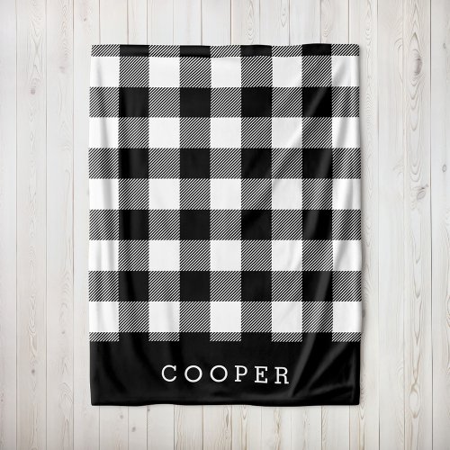 Black and White Buffalo Check Monogram Fleece Blanket