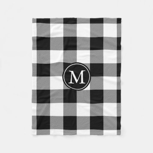 Black and White Buffalo Check Monogram Fleece Blanket