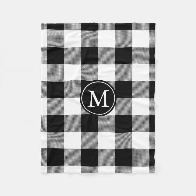 Black and White Buffalo Check Monogram Fleece Blanket | Zazzle