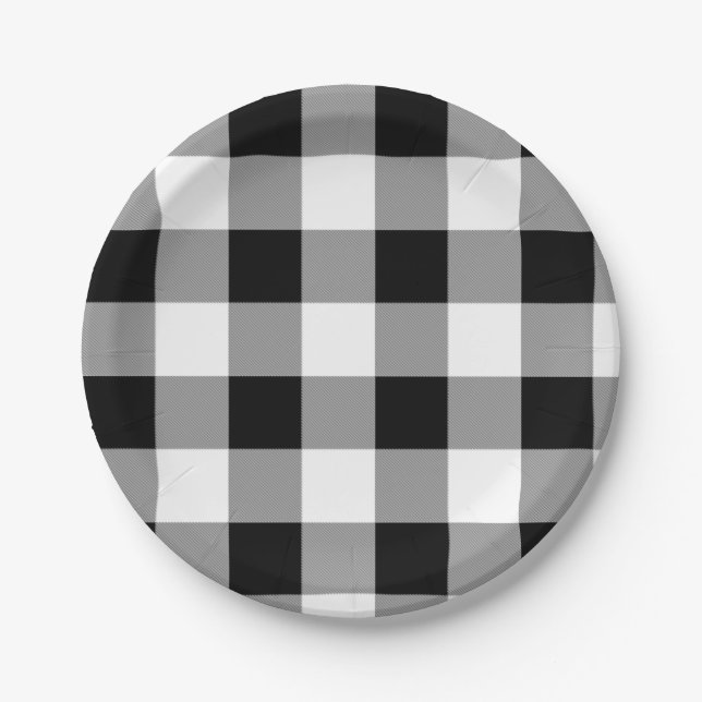 Black and White Buffalo Check Paper Plates (Front)