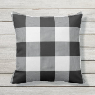 Black and White Buffalo Check Pattern Outdoor Pillow