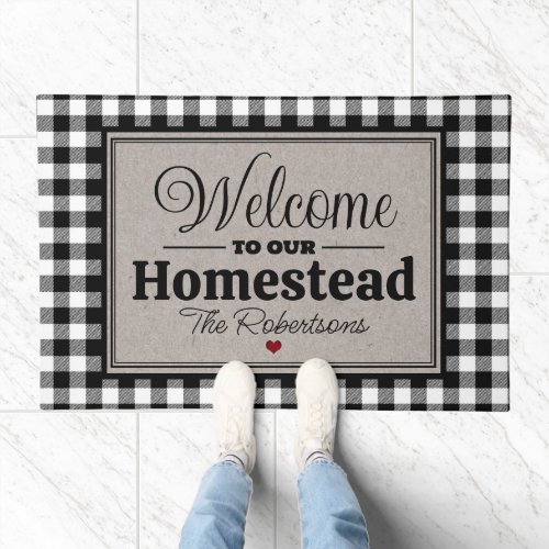 Black and White Buffalo Check Personalized Doormat