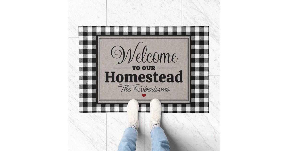 Black & White Buffalo Check Personalized Doormat 18x27