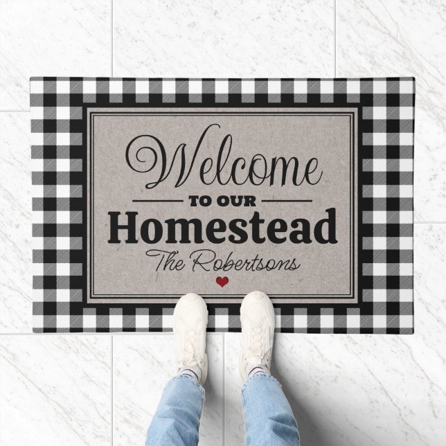 Black and White Buffalo Check Personalized Doormat (Indoor)