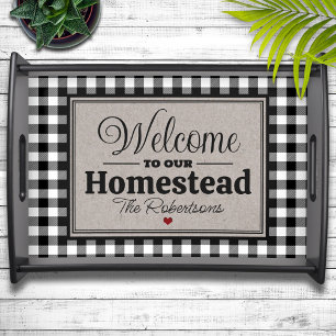 Black and White Buffalo Check Personalized Serving Tray