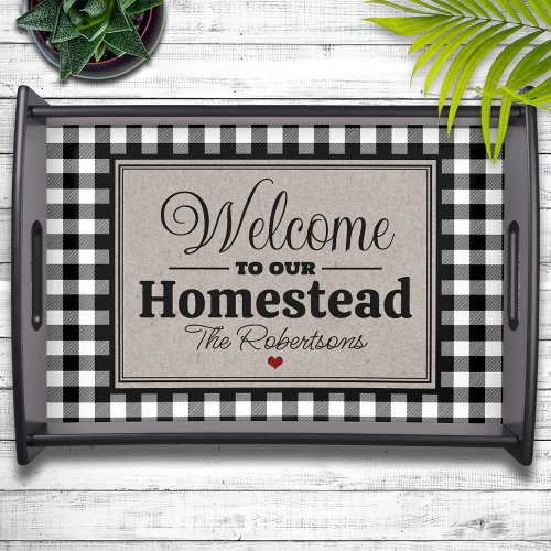 Black and White Buffalo Check Personalized Serving Tray