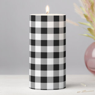 Black and White Buffalo Check Pillar Candle