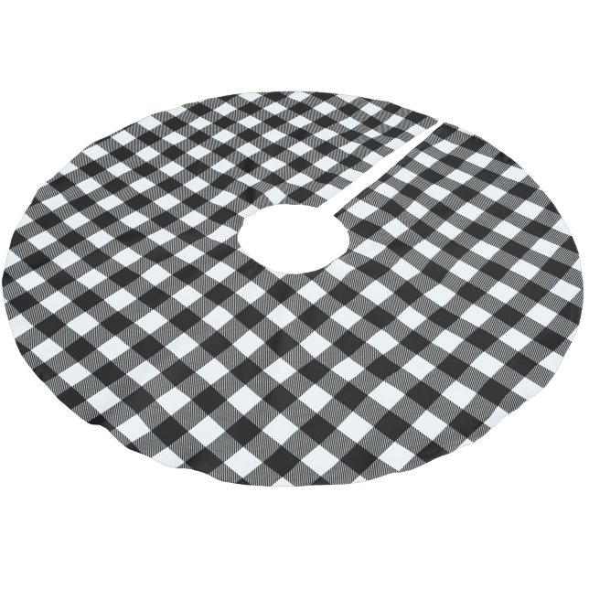 Black and White Buffalo Check Plaid Brushed Polyester Tree Skirt (Angled)