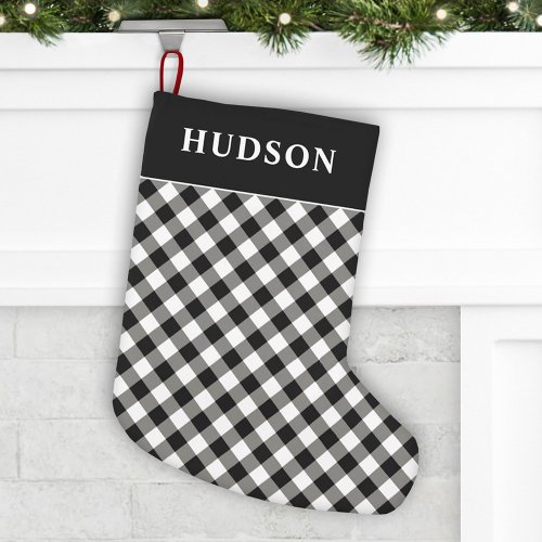 Black and White Buffalo Check Plaid Holiday Small Christmas Stocking