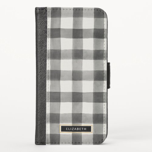 Black and White Buffalo Check Plaid iPhone X Wallet Case