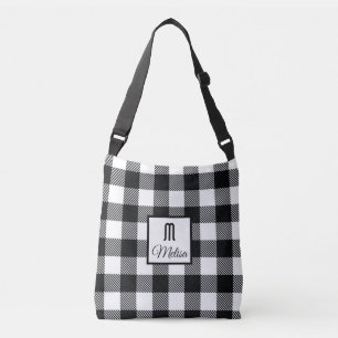 Black and White Buffalo Check Plaid Monogram Crossbody Bag