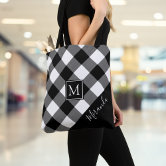 Personalized Black & White Checkered Tote