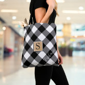 Personalized Black & White Checkered Tote