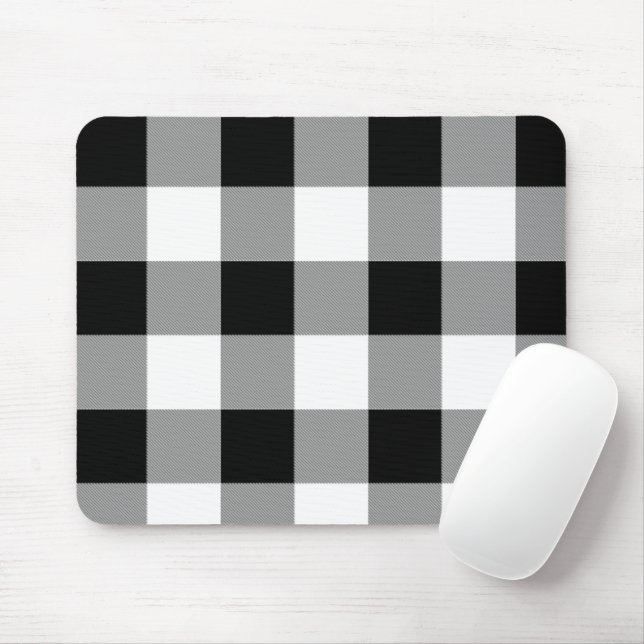 Black and White Buffalo Check Plaid Mouse Pad (With Mouse)