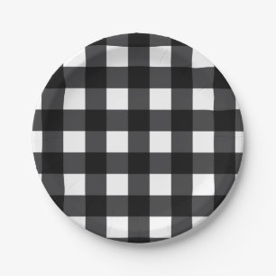 Black and White Buffalo Check, Plaid Paper Plates