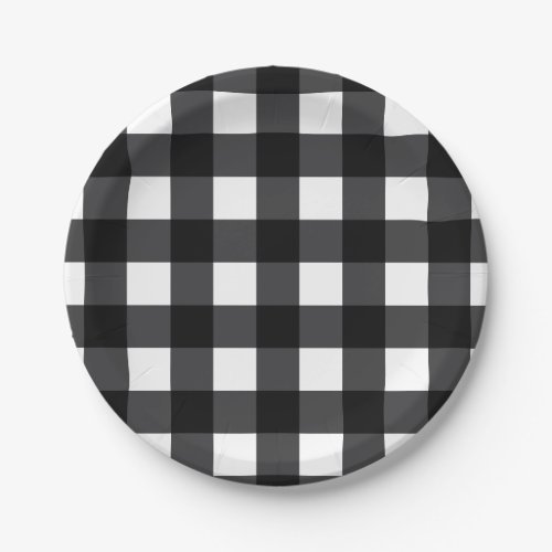 Black and White Buffalo Check Plaid Paper Plates