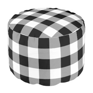 Black and White Buffalo Check Plaid Pouf