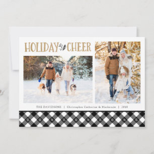 Black and White Buffalo Check Plaid Snowflakes Holiday Card