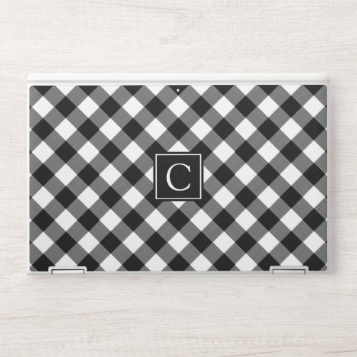 Black and White Buffalo Check Plaid with Monogram HP Laptop Skin