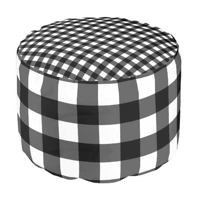 Black and White Buffalo Check Pouf (Angled Front)