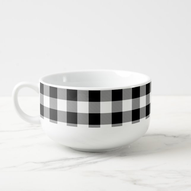 Black and White Buffalo Check Soup Mug (Right)