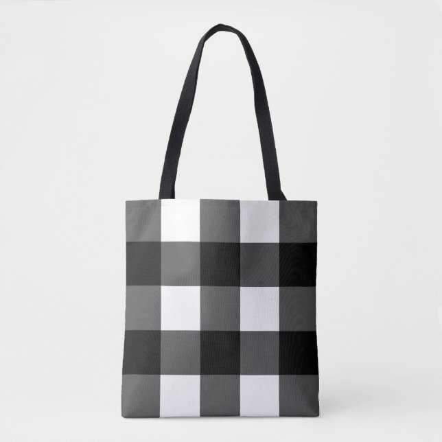 Black and White Buffalo Check Tote (Front)