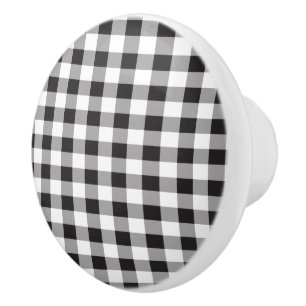 Black and White Buffalo Checker Plaid Pattern Ceramic Knob