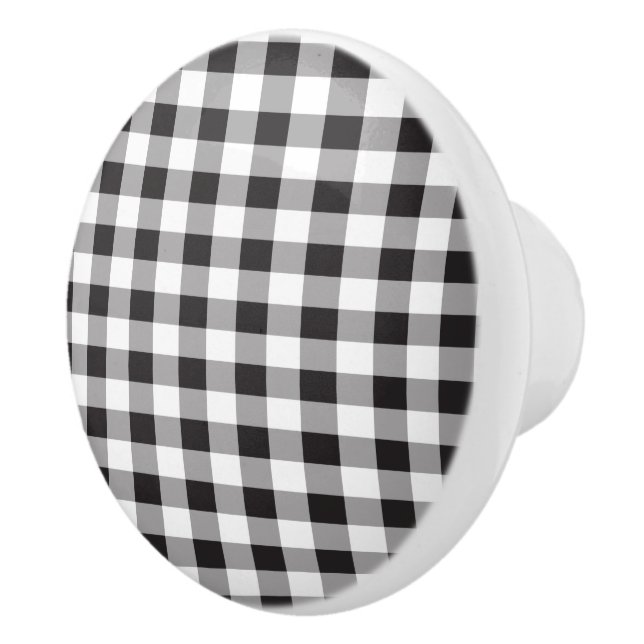 Black and White Buffalo Checker Plaid Pattern Ceramic Knob (Right)