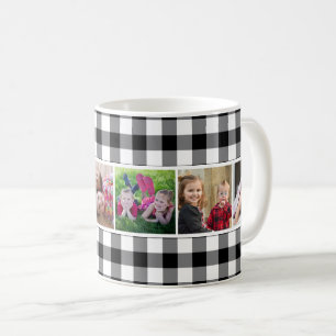 Black and White Buffalo Plaid 6 Photo Collage Coffee Mug