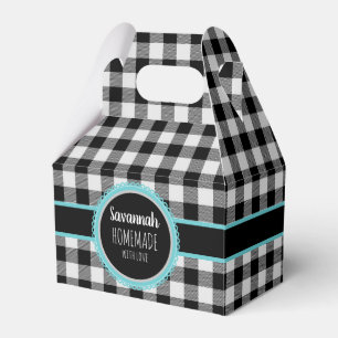 Black and white Buffalo Plaid and Teal Favor Boxes