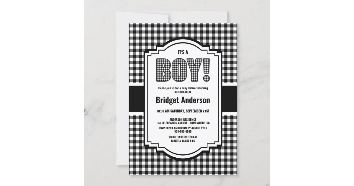 Black and White Buffalo Plaid Baby Shower Invitation | Zazzle