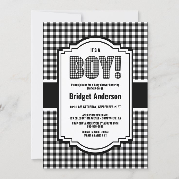 Black and White Buffalo Plaid Baby Shower Invitation | Zazzle