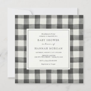Black and White Buffalo Plaid Baby Shower Invitation