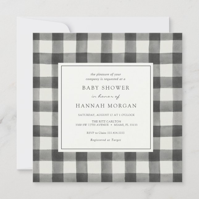 Black and White Buffalo Plaid Baby Shower Invitation (Front)