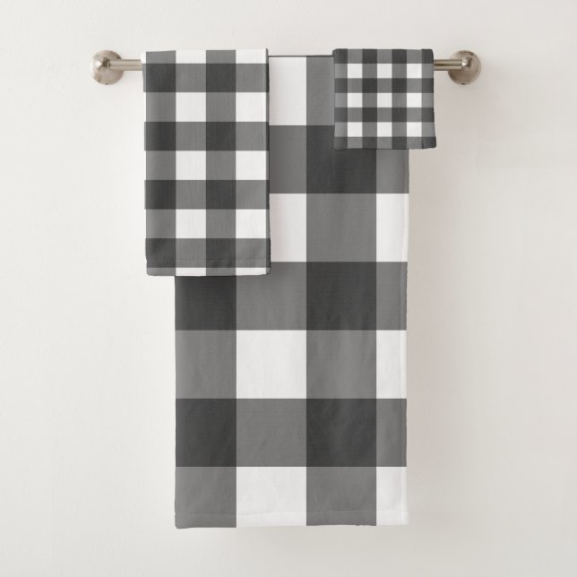 Black And White Buffalo Plaid Bath Towel Set (Insitu)