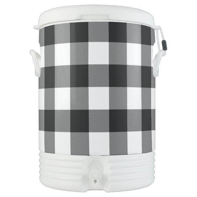 Black and White Buffalo Plaid Beverage Cooler (Front)