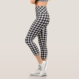 Black and White Buffalo Plaid Capri Leggings