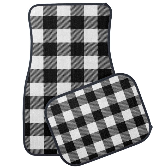 Black and White Buffalo Plaid    Car Floor Mat (Set)