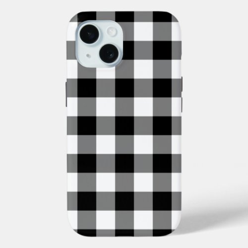 Black and White Buffalo Plaid iPhone 15 Case