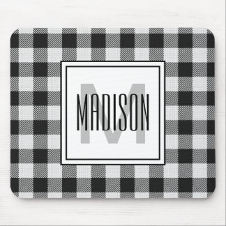 Black and White Buffalo Plaid/Check Monogrammed Mouse Pad
